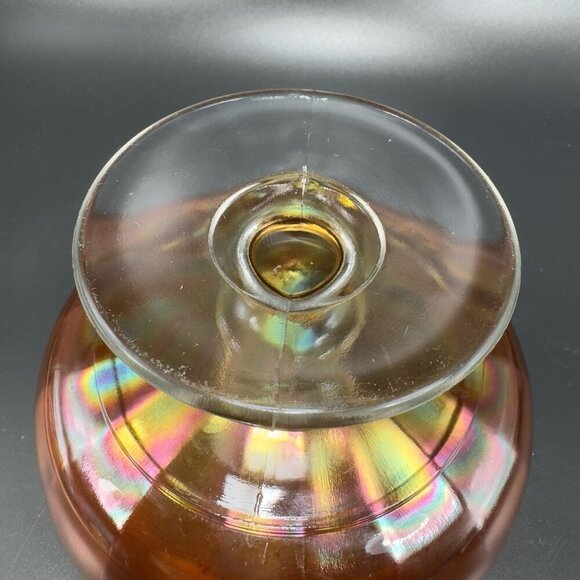 Vintage Carnival Glass Footed Dish Bowl Compote With Iridescent Finish Amber VTG - Picture 5 of 13